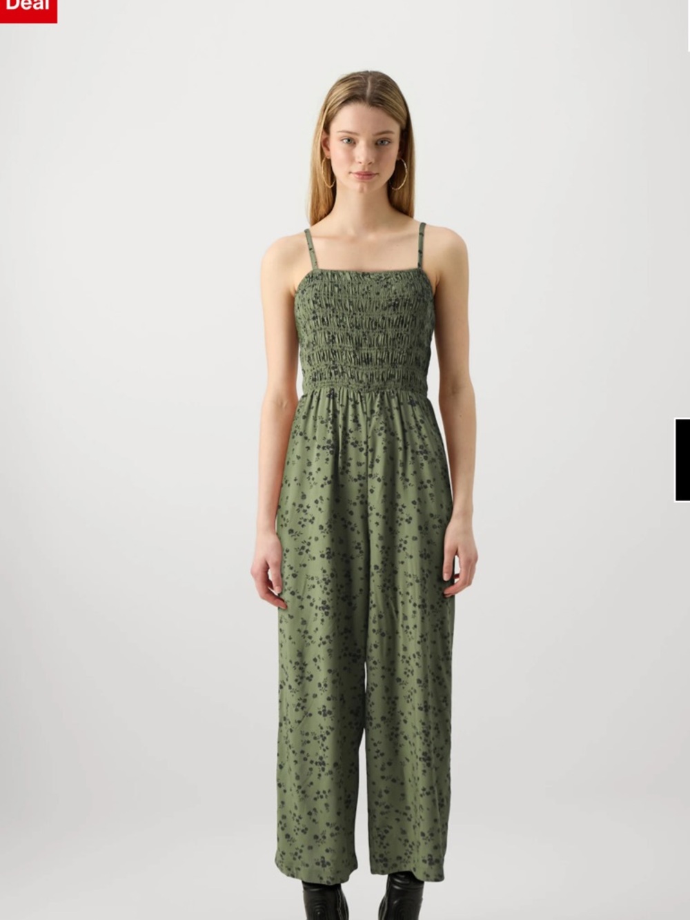 Gap Smocked Olive Green Floral Jumpsuit